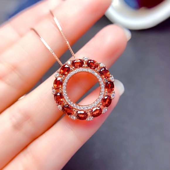 NEW 925 STERLING REAL NATURAL GARNET PENDANT - Picture 3 of 5